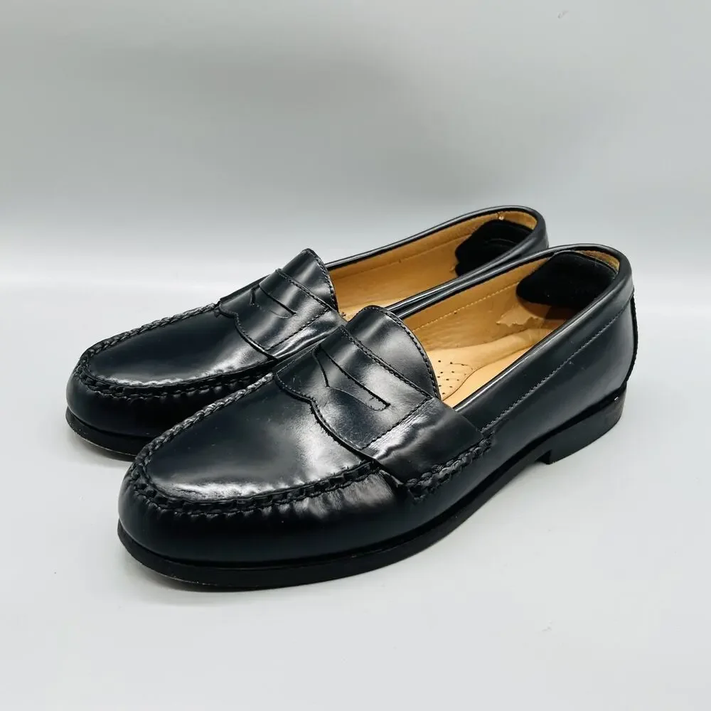 Johnston & Murphy Shoes Men 8.5 Black Leather Penny Loafers Slip On Dress Casual
